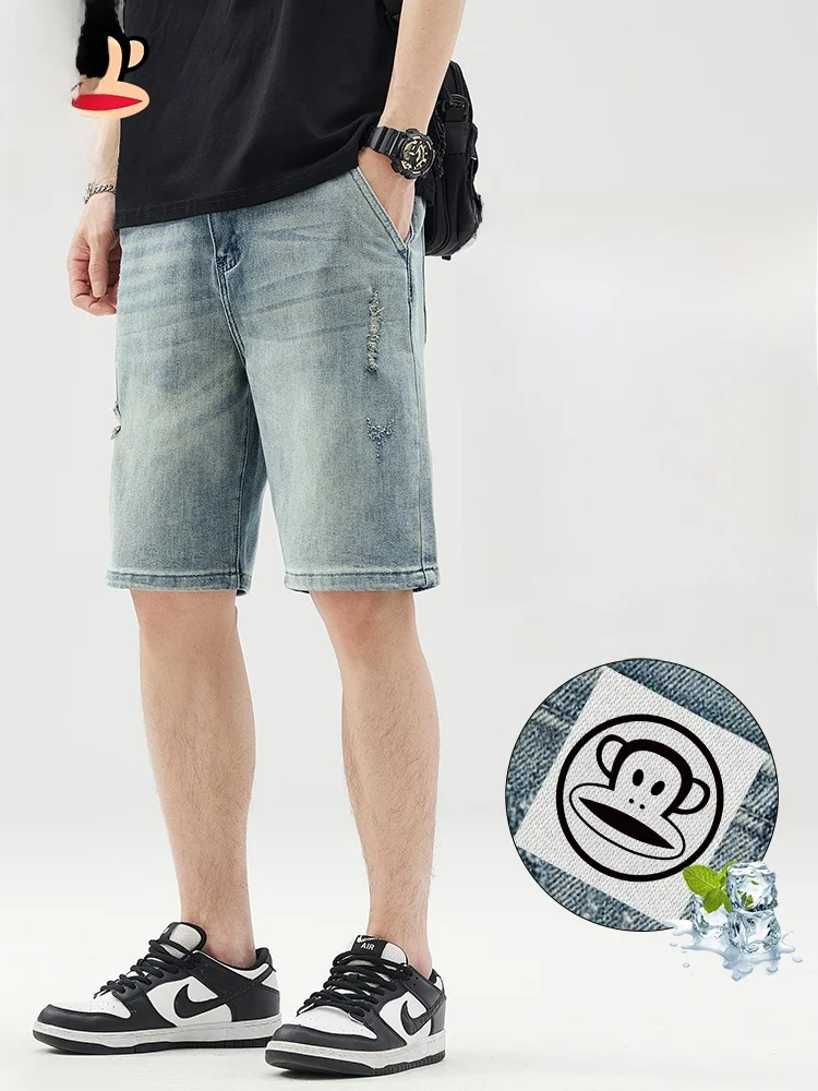 

Мужские летние тонкие джинсы Paul Frank прямого кроя, дышащие, свободные, рваные, из денима, длиной до колена, повседневные, молодежные