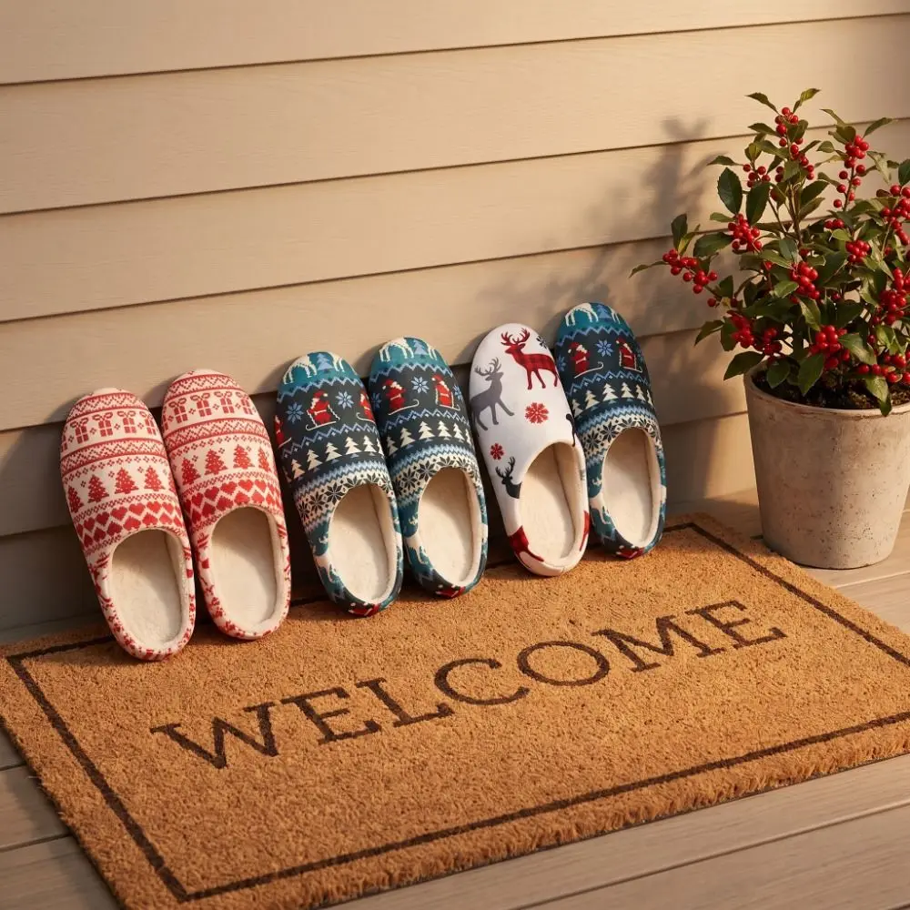 Soft Santa Claus Christmas Slippers Reindeer Warm House Shoes Non-Slip Tree Winter Slippers Christmas