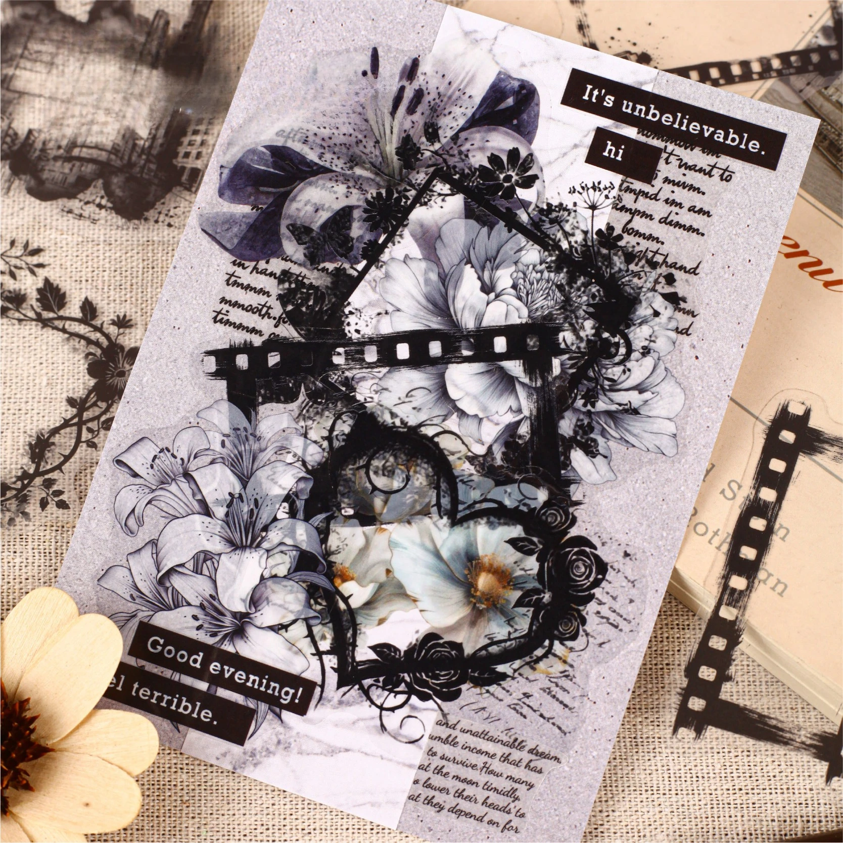Vintage Dark Film Flower Gear Music Border Landscape PET Sticker Creative DIY Journal Material Collage Scrapbooking Stationery