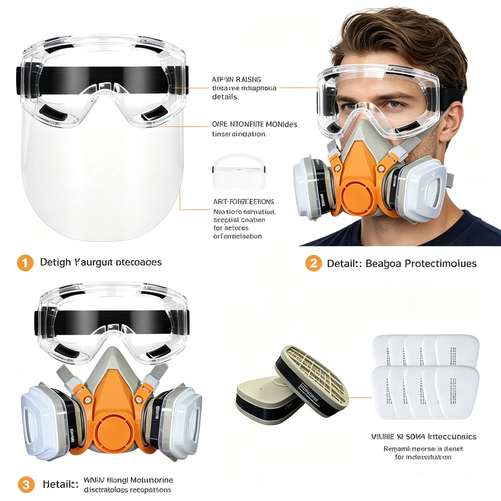 New 7in1/16in1 6200 Dust Gas Respirator Half Face Dust Mask For Painting Spraying Organic Vapor Chemical Gas Filter Work Safety