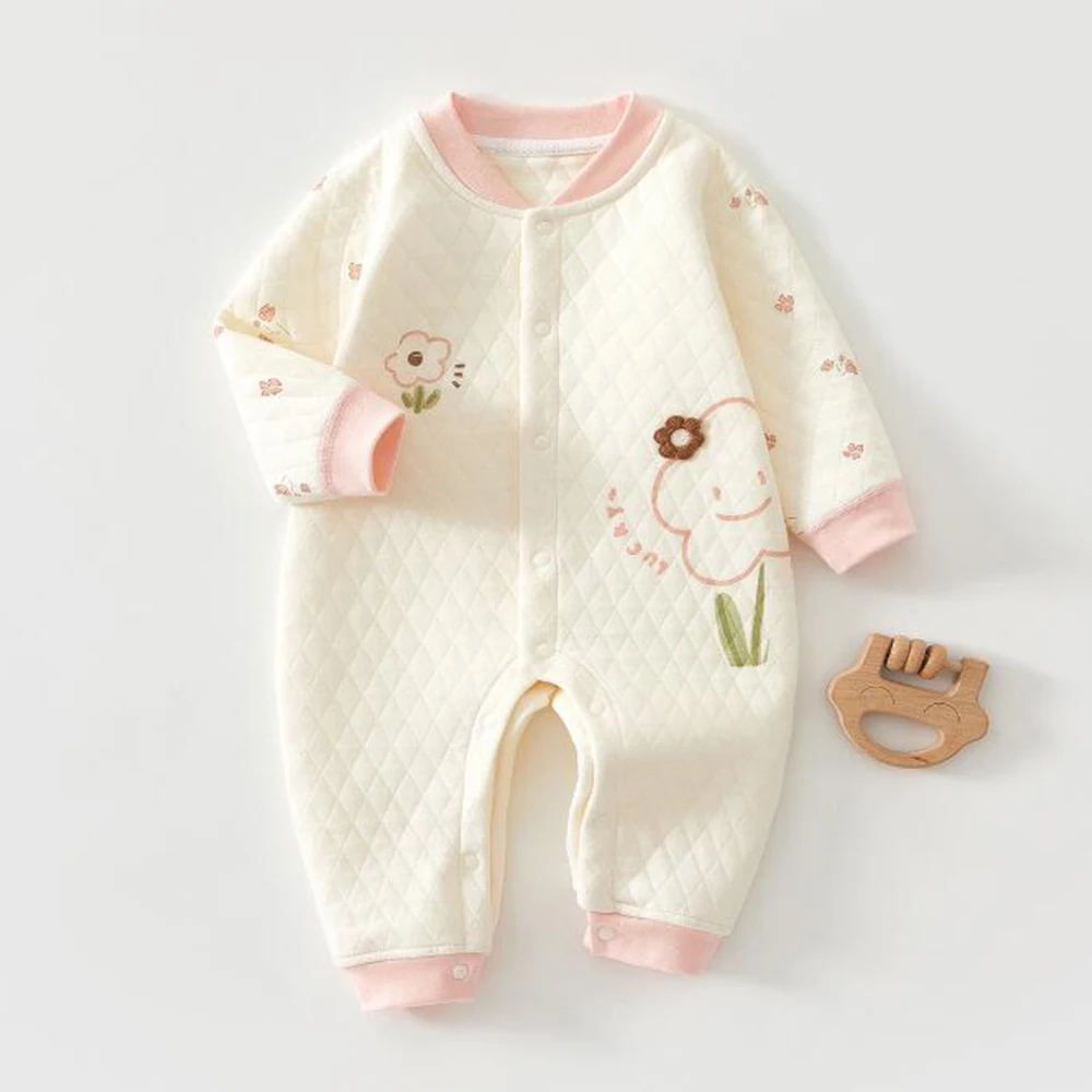 

Baby Girl Halloween Outfit Quilted Warm Fall Baby Rompers Long Sleeve Floral Infant Winter Clothes Christmas Jumpsuits New 2026