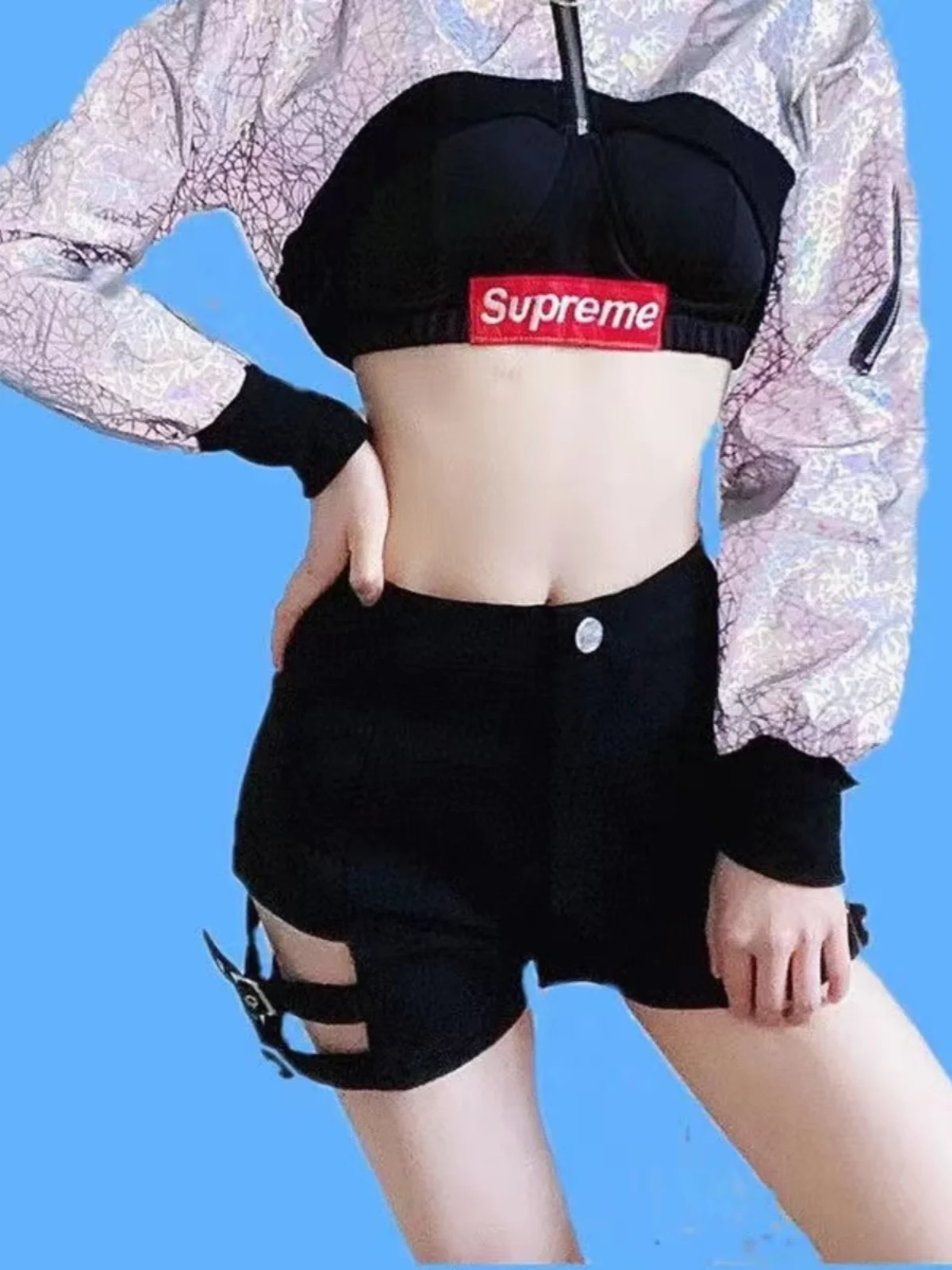 High Waist Elastic Fitness Short Pants for Women Jazz Dance Stage Costume Hollow out Iron Buckle Slimming Hot Pants