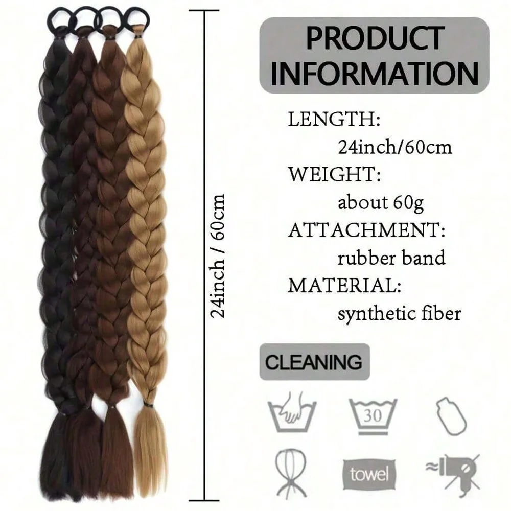 Synthetic Braided Ponytail Extensions With Elastic Band 24 Inch Fried Dough Twists Braid Box Braided Hair Extensions For Women