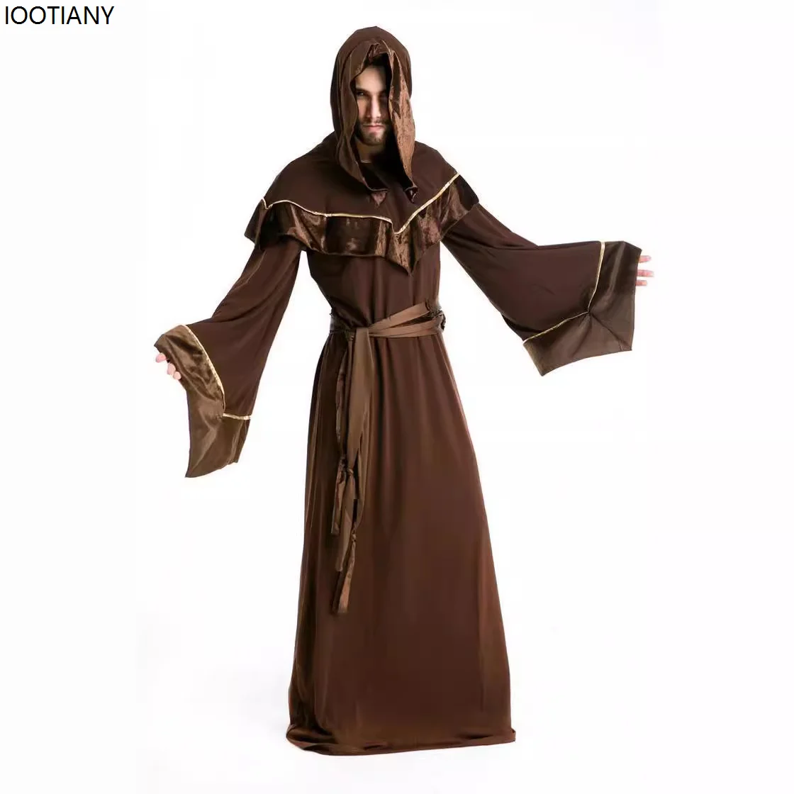 Halloween Men Gothic Wizard Cosplay Costume Adult Priest Godfather Outfit Carnival Party Stage Showin Religious Priest Monk Robe