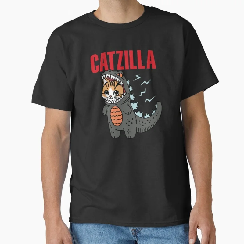

Cute Kitty Catzilla Funny King of the meowsters 80s Vintage Japan Monster Anime t shirt gift for cat lover large size tops