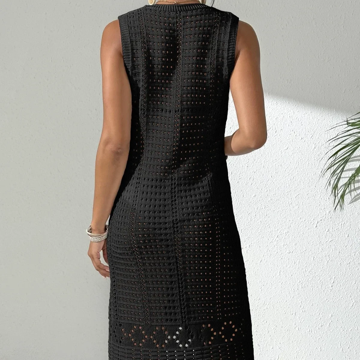 فستان ماكسي محبوك أنيق للسيدات لقضاء العطلات لصيف 2025 فستان ماكسي محبوك بدون أكمام مثير لتغطية الشاطئ #6