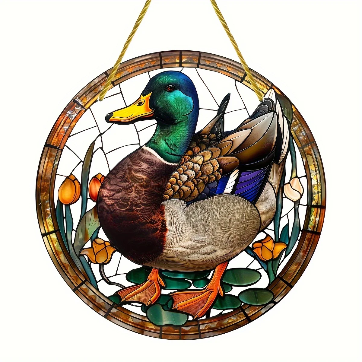 Mallard Stained Window Hanging Light Catcher,Round Acrylic Sign,Suitable for All Season,Porch,Window Hanging Decor,Home Decor