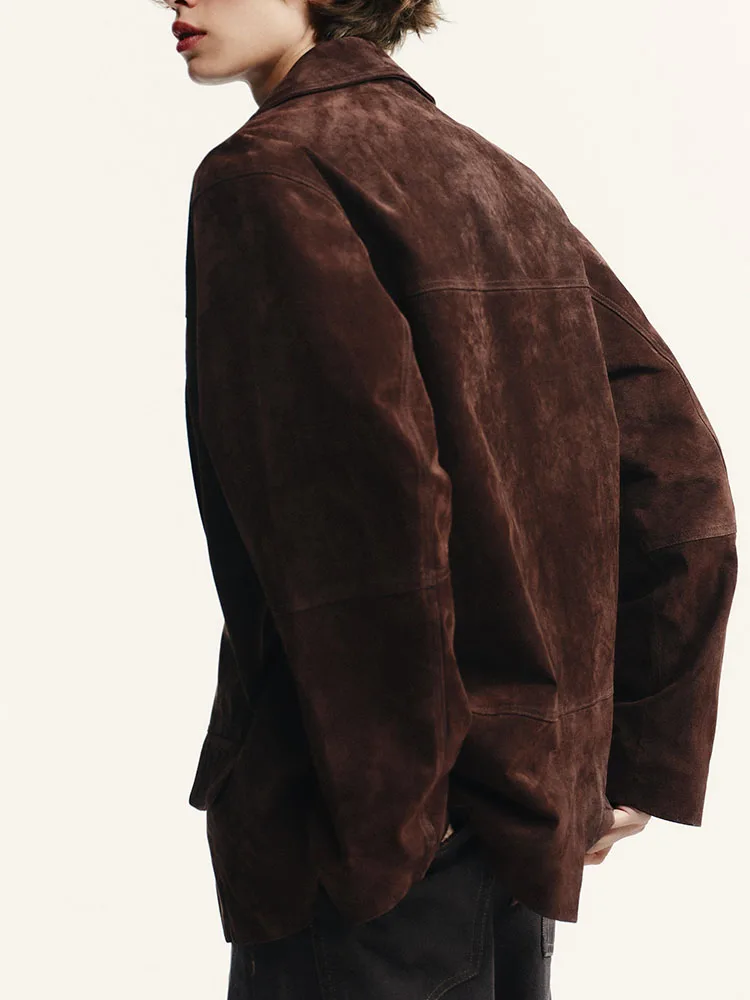 2025年秋新作 レディースファッション レザー風スエード ルーズスーツジャケット エレガント 高品質 長袖 ボタン留めコート