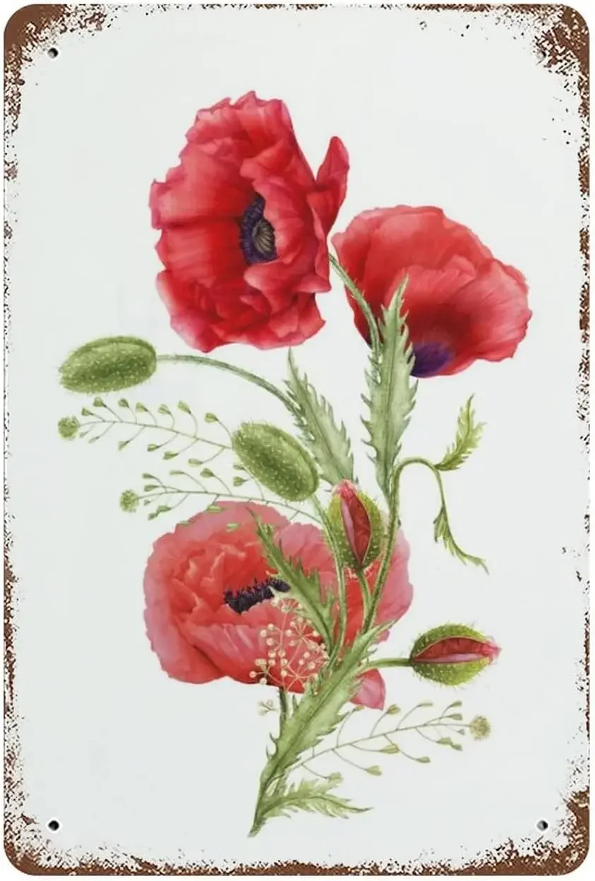 Summer Flowers Poppies Metal Sign Poppies Flower Tin Sign Red Poppy Botanical Floral Vintage Metal Sign Poppies Flower Gard s