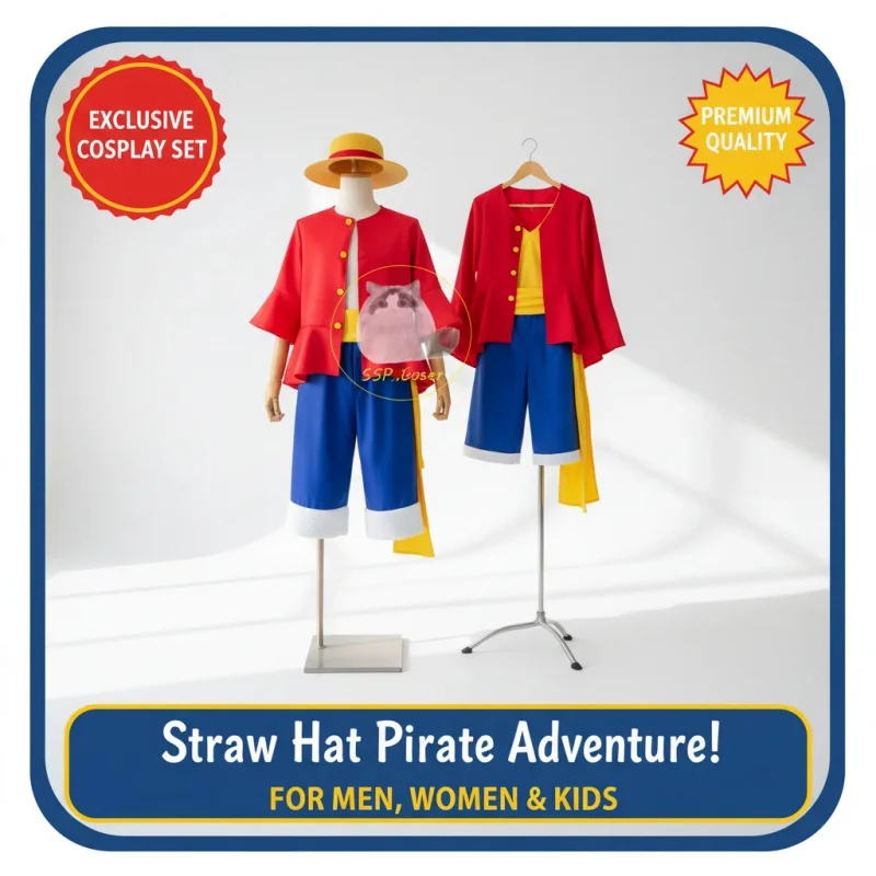 COSAnime Luffy Cosplay Costume Straw Hat Red Jacket Halloween Carnival Party Outfit for Men Women Adult Children - view 4
