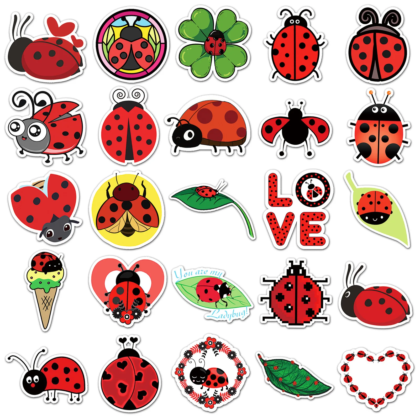 

10/50PCS Cute Ladybug Series Graffiti Stickers Kawaii Cartoon Insect Decal Creative DIY Decorative Guitar Phone Case Water Cup