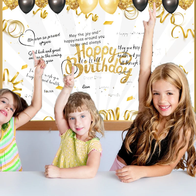 

New Black Gold Giant Happy Birthday Guestbook Message Commemorative Card