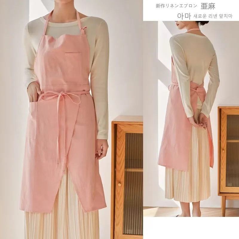 Cotton Linen Adjustable Halter Work Apron Simple Unisex Home Bakery Catering Work Supply