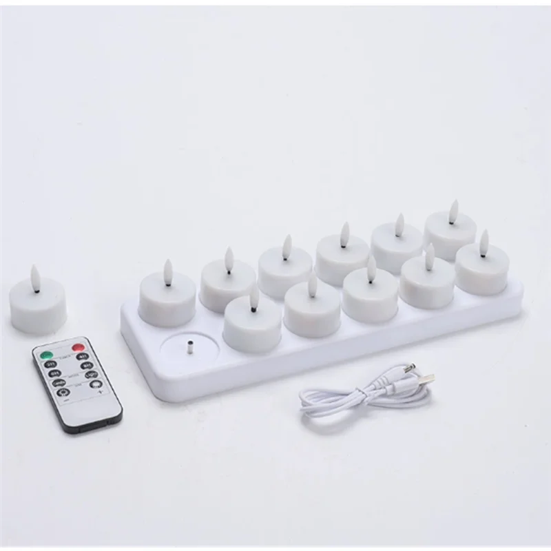 AS60-Flameless LED Tea Lights Rechargeable With Timer Romote Remote, Candles For Wedding Centerpiece Table Decor Christmas