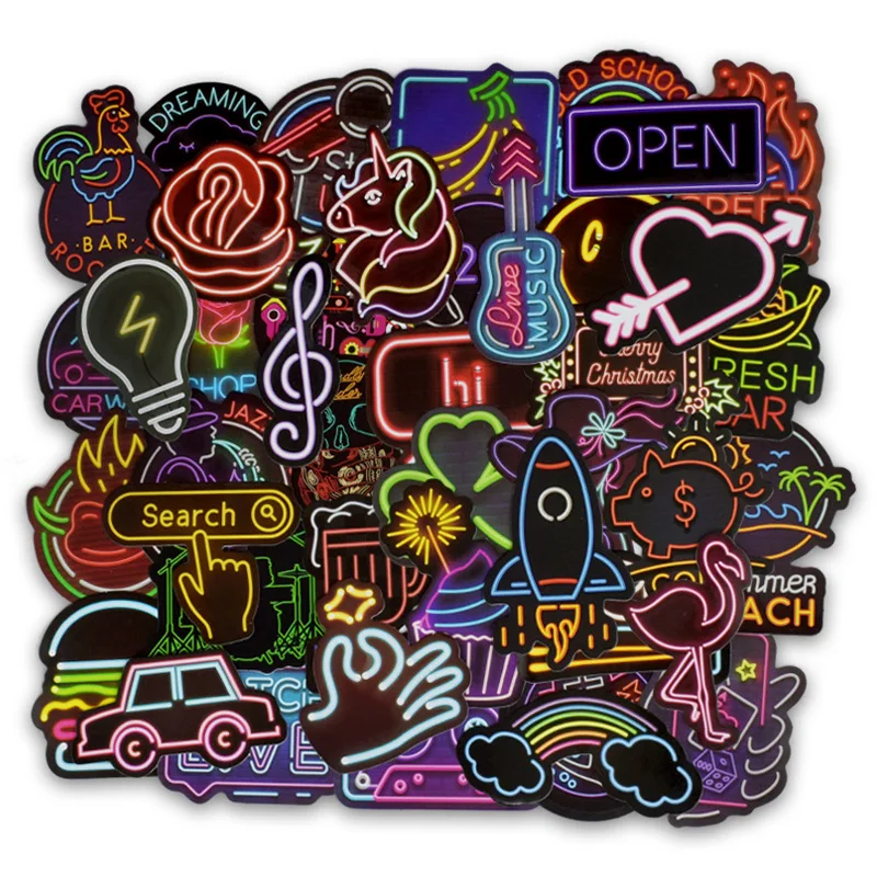 50pcs Waterproof Graffiti Bicycle Stickers Cartoon Laptops Cars Motorcycles Luggage Compartments Neon Light Sticker