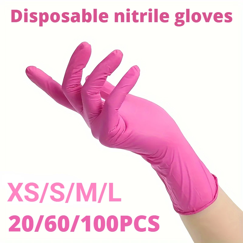 XS/S/M/L Pink Nitrile Gloves Disposable Household Gloves Elastic Latex Free Waterproof Durable Multifunctional Cleaning Tool