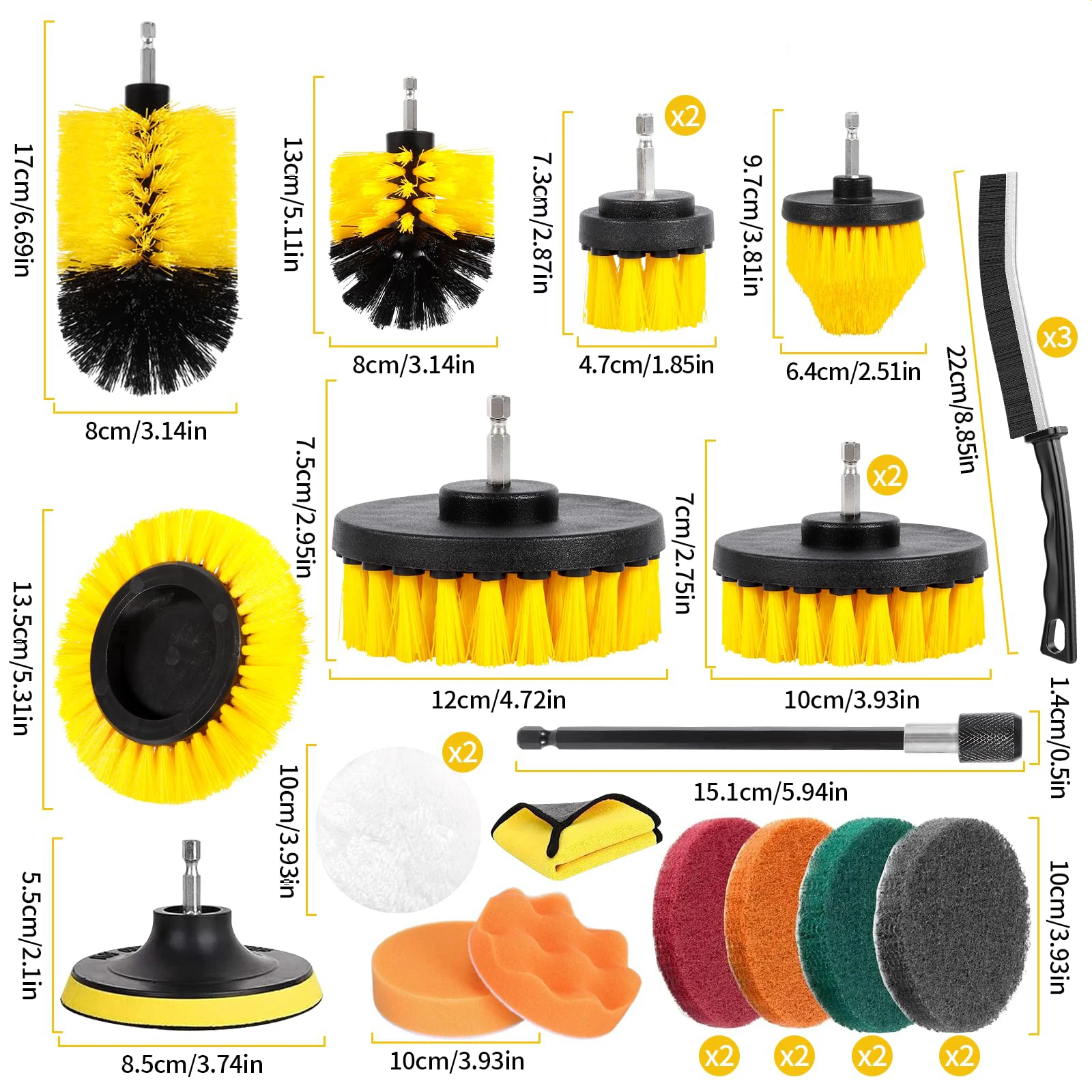 Brush Attachment Drill Set 28 Pcs Cleaning Brush Rim Brush Kit with Polishing Sponge Scourding Pad for Kitchen Bathroom Car ﻿