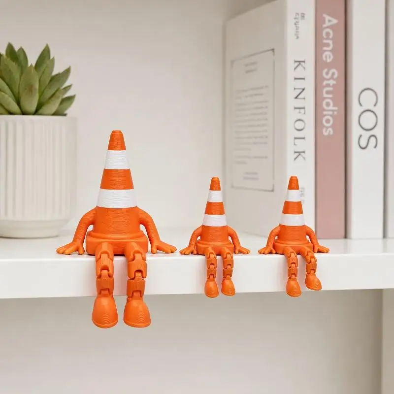 Traffic Cone Ornaments 3D Printed Traffic Cone Figurine With Flexible Movable Limbs Desktop Decorations Home Office Decor