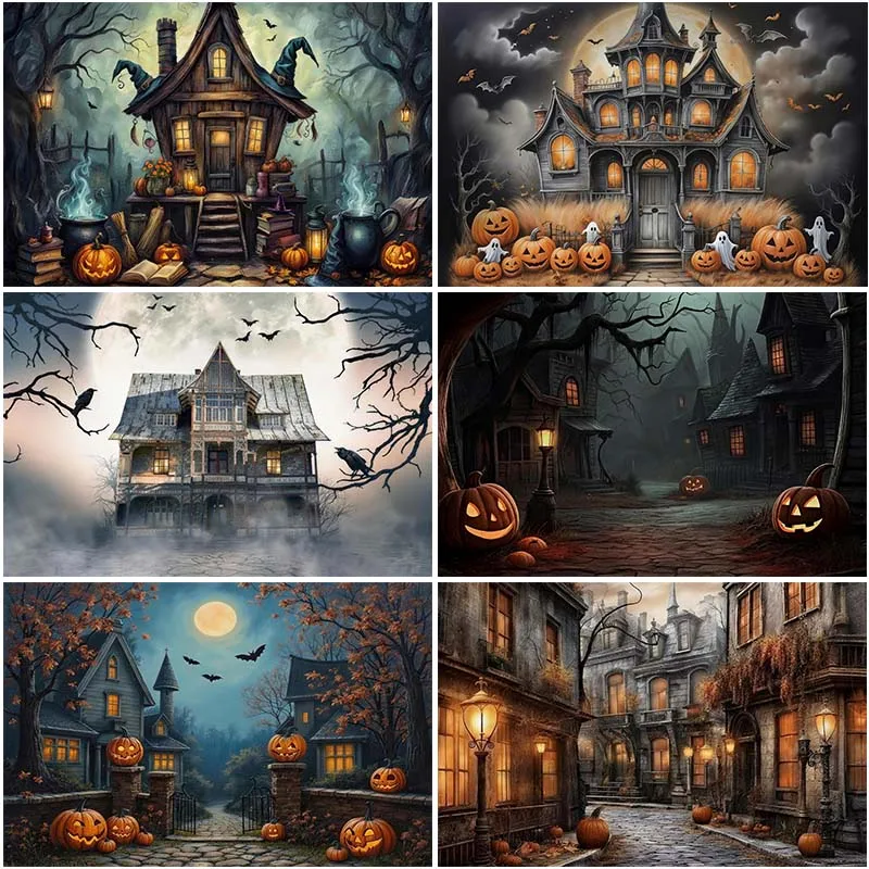 LS Photography Background Halloween Scary Ghost Bat Pumpkin Kids Birthday Cake Smash Portrait Decor Backdrop Photo Studio