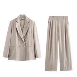 PB&ZA2024 Summer New Women's Fashion and Elegance Slim Fit Versatile Double breasted Suit Coat Straight Leg Pants Set