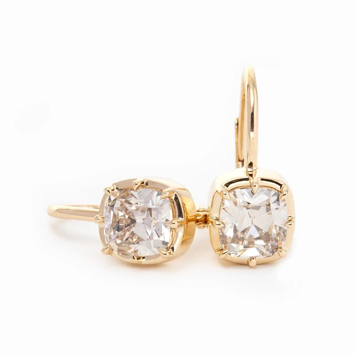 14K 18k Yellow Gold 3ct Slender Elder Mine Cut Lab Diamond Lever Earrings can be customized in other specifications