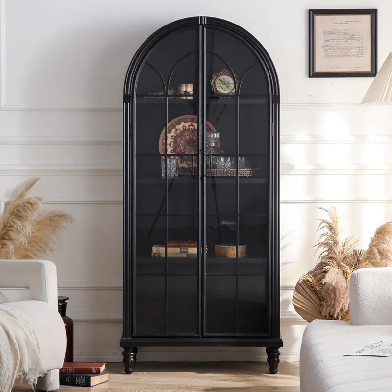 Retro black old dining room kitchen storage cabinet tableware display study living room wine cabinet display cabinet
