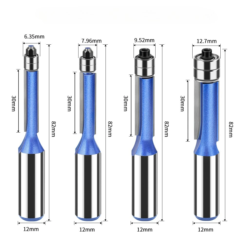 

12 мм 1/2 "двуховая фреза с двойным подшипником, твердосплавная фреза для обрезки заподлицо, фреза для резьбы по дереву, деревообрабатывающие инструменты