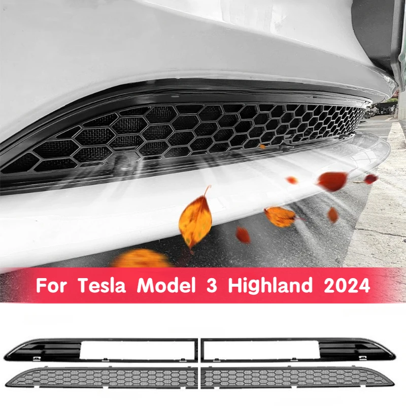 For Tesla Model 3 Highland 2024 Lower Bumper Anti Insect Net Anti Dust Proof Inner Vent Grille Cover Insect-proof Front Cover