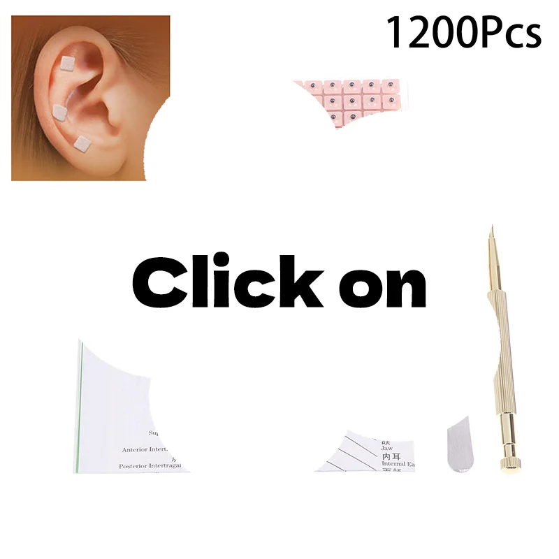 4 In 1 Set Multi-Condition Ear Seeds Acupuncture Auricular Sticker Kit 1200pcs With Acupressure Chart Tweezer Auricular Probe