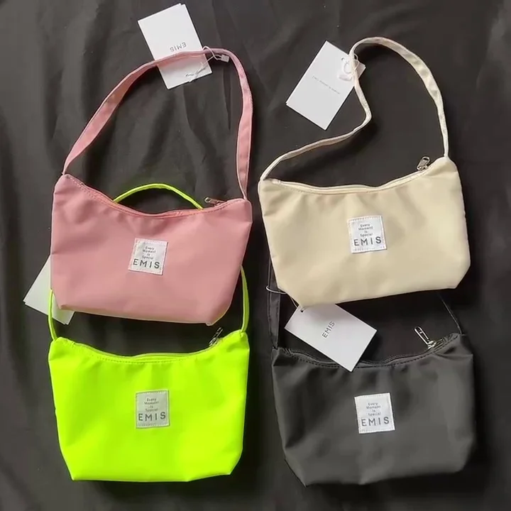 Bolsa de axila coreana Ins Candy para mulheres, sacola de ombro de nylon para senhoras, Shopper Hobos Zipper, mini bolsa para menina