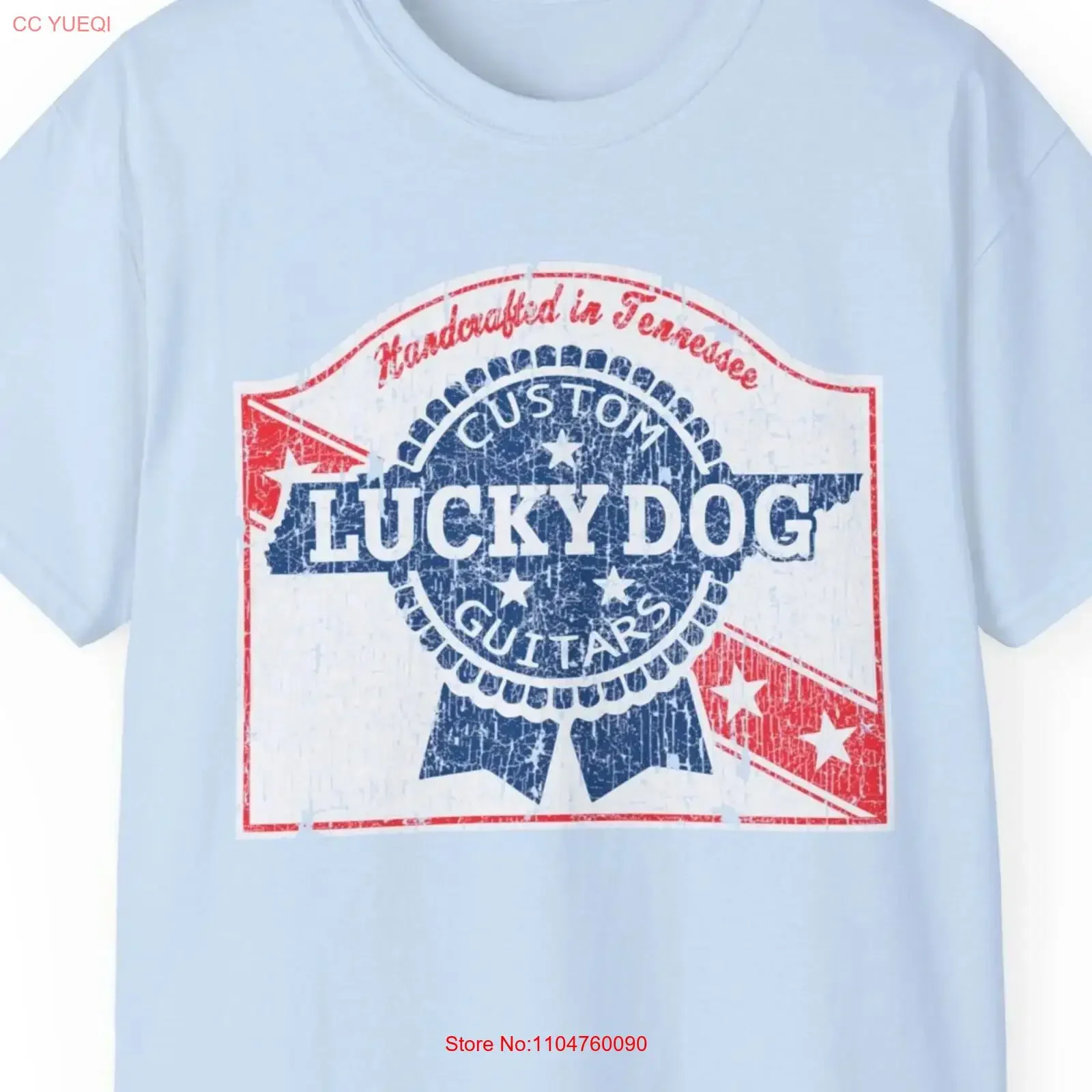 UK Buyers ONLY Lucky Dog Guitars T shirt Retro Vintage Country Music Outlaw USA stars Biker Guitar vintage Washed Slightly