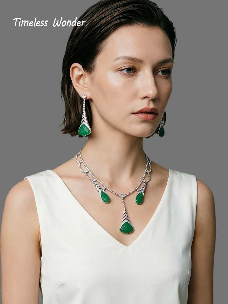 Timeless Wonder Fancy Zircon Geo Resin Pave Necklace Stud Earrings Women Designer Jewelry Set Top Rare Classy Gift Trendy 4612