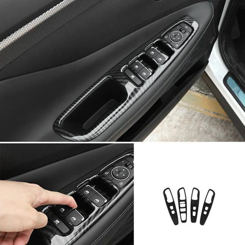 Carbon Fiber Window Lift Switch Button Cover Trims Door Armrest Panel Frame For-Hyundai Santa Fe 2019-2021 LHD