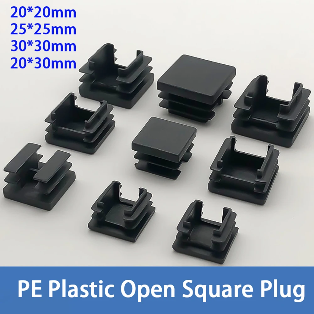 

10-100Pcs Black PE Open Square Plug Thickened Tube Square Plug Open Tube Plug Square Foot Pad 20*20mm 25*25mm 30*30mm