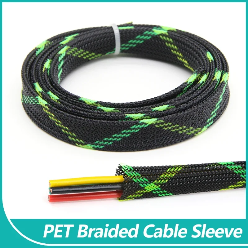 

Black UV Green Yellow Cross 2 - 30mm PET Braided Cable Sleeve Expandable High Density Insulated Line Protection Wire Wrap Sheath