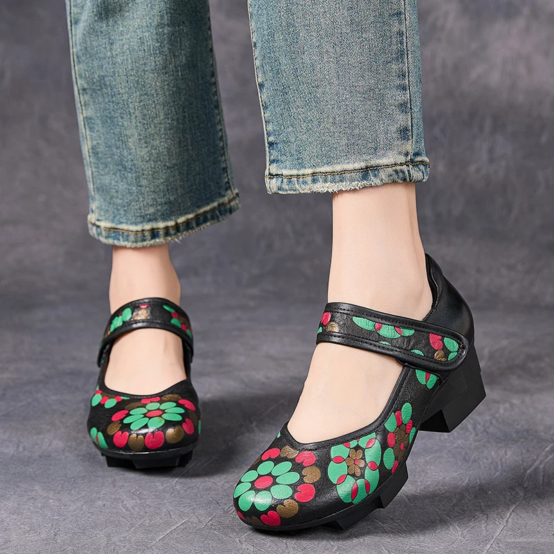 

GKTINOO/2020 весенняя новая обувь в китайском стиле на толстом каблуке, туфли-лодочки из натуральной кожи, женская обувь на платформе с тиснением в стиле ретро