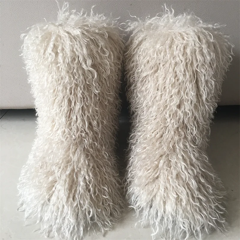 2026 Fashion Winter Lamb Skin Boots Long Hair Faux Mongolian Sheep Fur Boots Cover