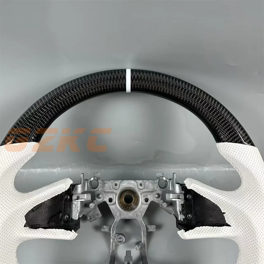Black Carbon Fiber White Perforated Leather Sport D-shaped Steering Wheel for I-nfiniti Q-50 2013-2017 Upgrade Auto Accessory