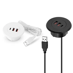 USB Desk Grommet Hole Charging Hub with Two USB & Type C Port Round Embedded USB Adapter for Office Use Dropship