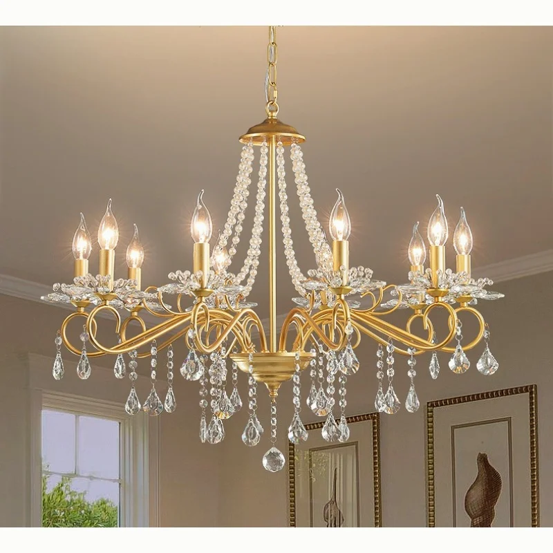 

Bedroom crystal chandelier dining room gold minimalist living room American princess room 2025 new French-style lighting fixture