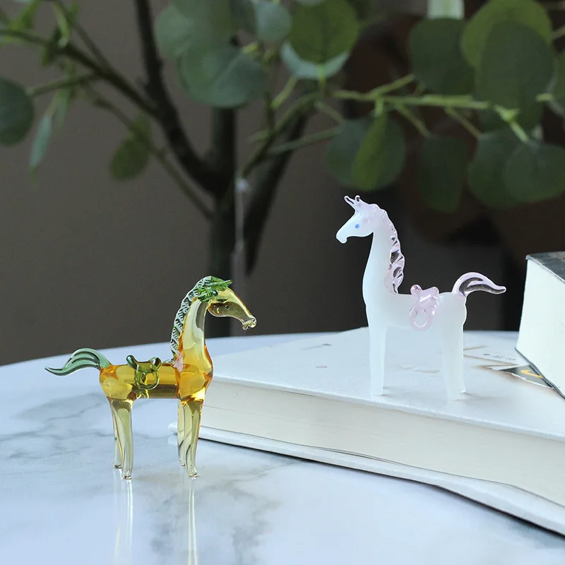 Glass Zodiac Horse Ornaments Home Creative Mini Desktop Glass Crafts Animal Horse Office Decoration