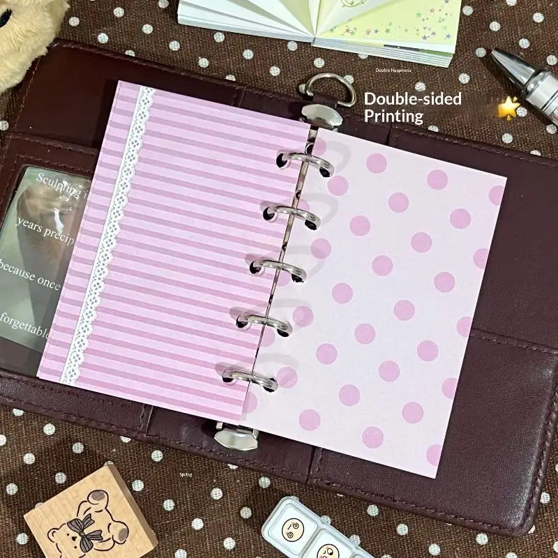 Aesthetic 6 Hole Binder Refill Paper 60 Sheets 6 Designs M5 Loose Leaf Planner Insert Pink Brown Journal Pages