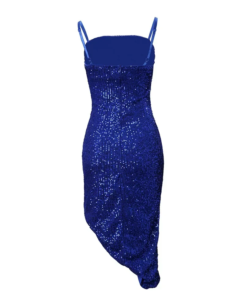 Kontrast Mesh Spaghetti Strap Slit Pailletten Kleid Frauen Frühling Sommer Ärmellose Hohe Taille Knielangen Sexy, Figurbetontes Kleid