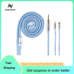 Yinyoo 16 Core High Purity Silver Plated Cable 2.5/3.5/4.4MM with MMCX/2PIN/QDC for BLON BL-01 BL-03 BL01 KZ ZSX ZSNPOR ASX ZAX