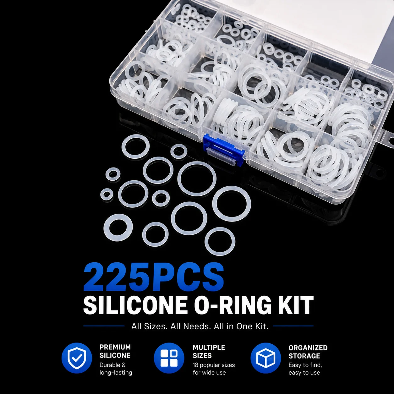 VMQ Silicone Combination Kit White O-ring 225 CS 1.9/2.4mm OD 6-20mm Cold and Hot Environment Universal Rubber Ring