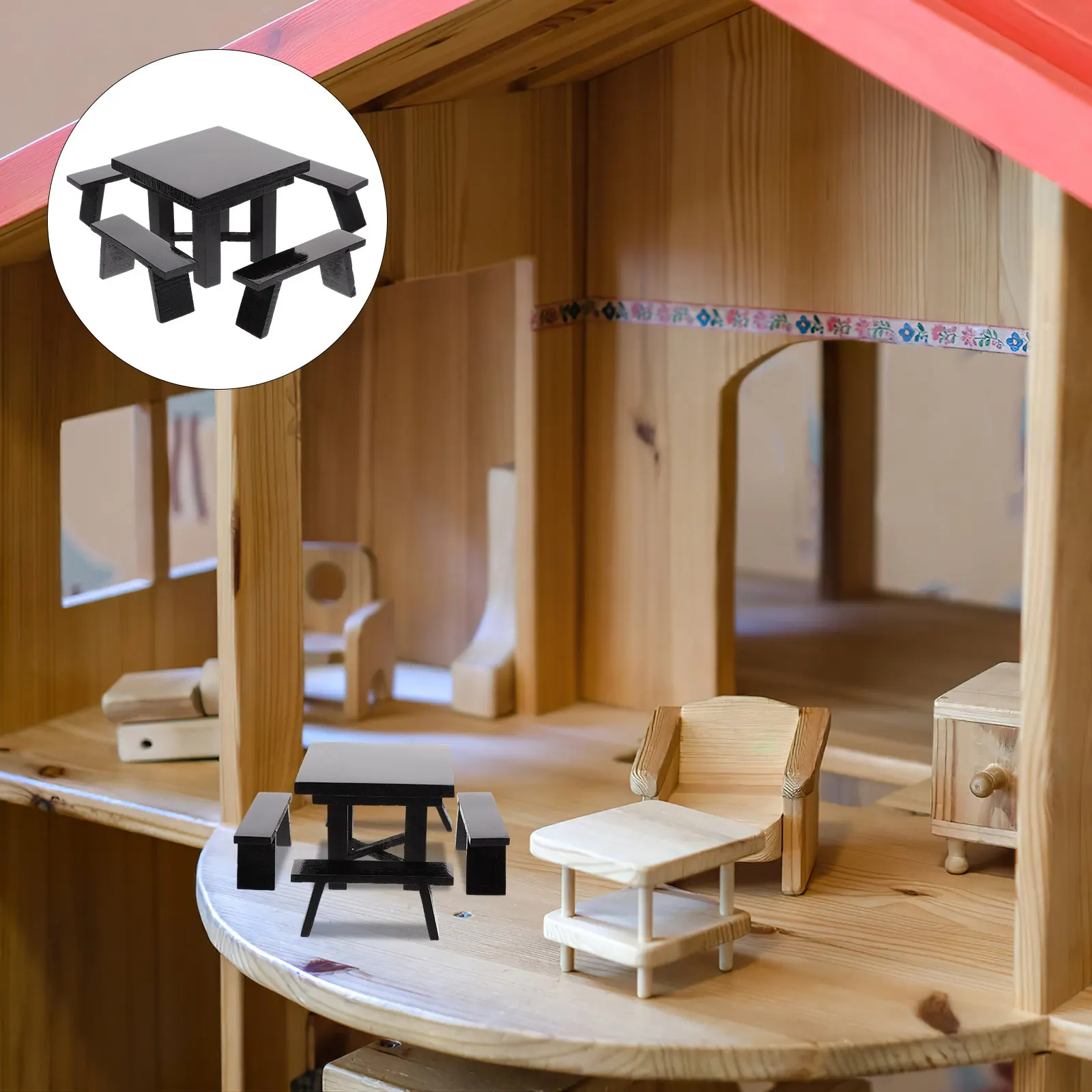 

1Set Miniature Wooden Desk Chair Set Creative Realistic Mini House Furniture Ornament Decorative Mini House Accessory Layout