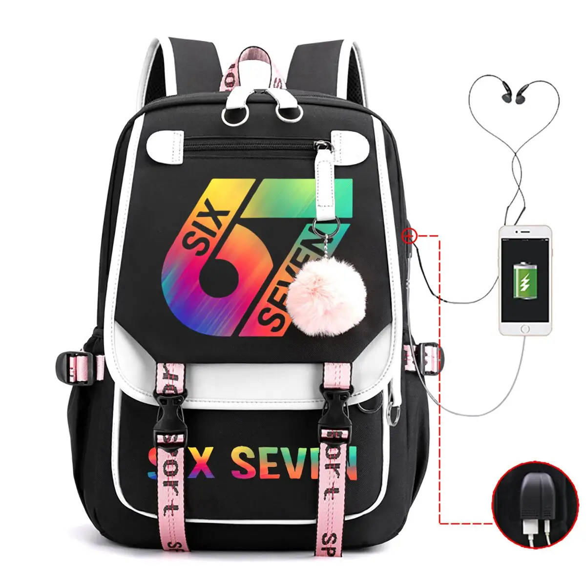 

Рюкзак в стиле панк с дизайном Six Seven (67) для мальчиков и девочек, подарок для любителей хип-хопа и игр, тематический рюкзак для женщин и мужчин