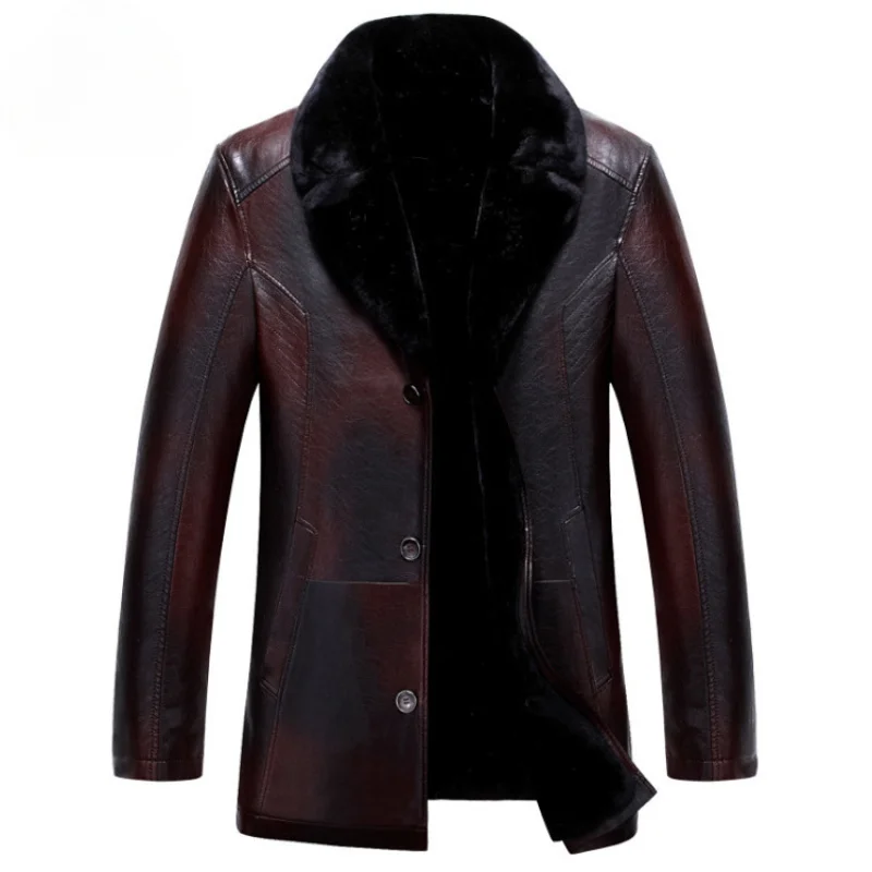 Casual Leather Jacket for Men 2023 Warm Thick Coat Men's Winter Jackets Business Single Breasted Coats Chaquetas Hombre