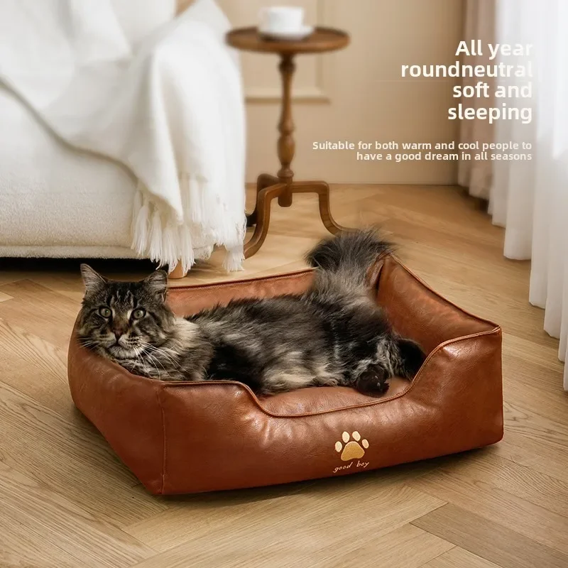 

Warm and Durable Cat Bed for Winter with Scratch-Resistant Leather, Suitable for All Seasons, Perfect for Pet Sofa and Dog Bed