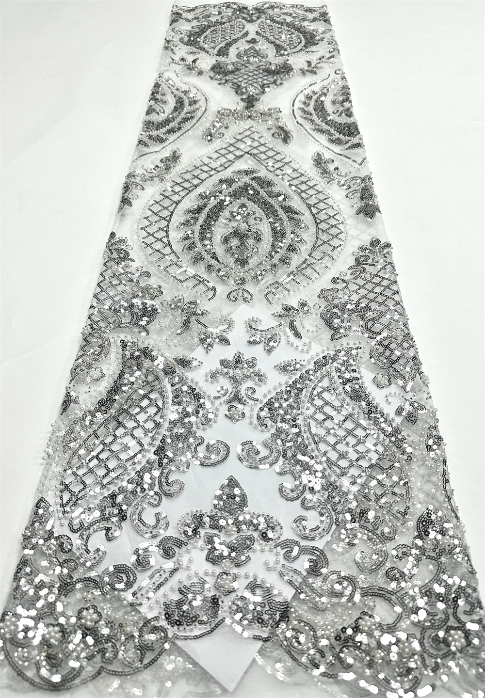 Tela de encaje con cuentas de lentejuelas africanas de 5 yardas, bordado nigeriano francés de alta calidad para Material de costura de boda